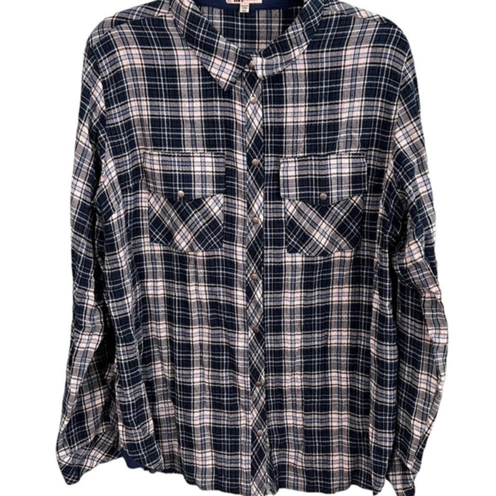 Kut from the Cloth Black, White, & Blue Plaid Long Sleeve Button Down Shirt XXL
